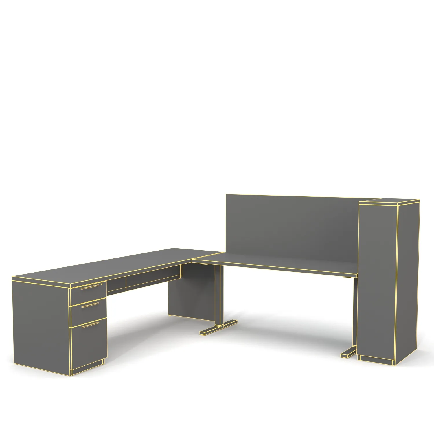 L Shape Adjustable Office Desk And Table PBR 3D Model_07